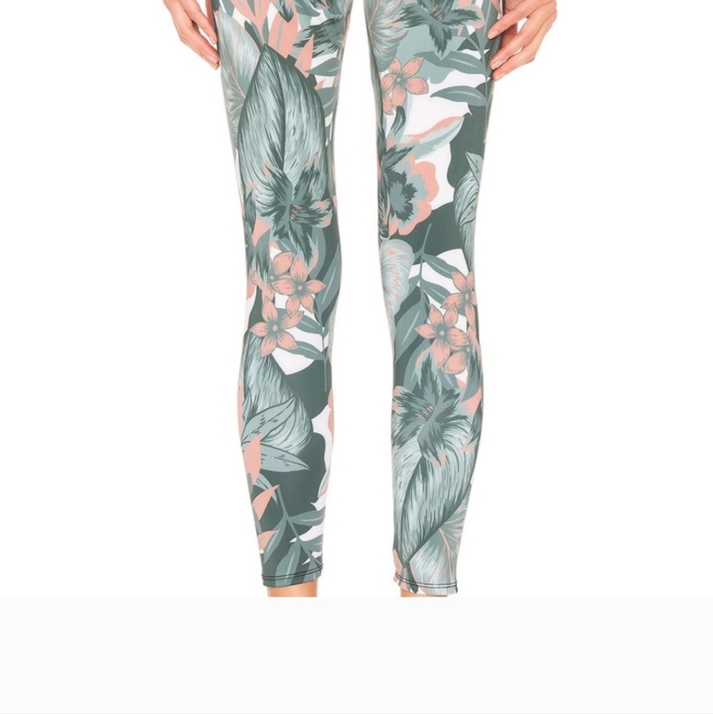 Onzie Tropical Print Leggings High Rise Midi Yoga  colors green orange w… - Picture 9 of 12
